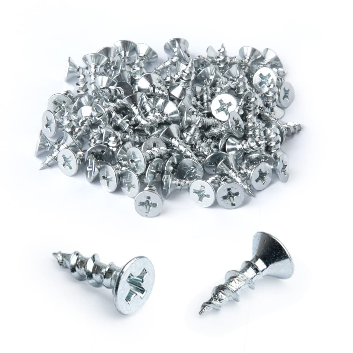 POWERTEC #8 x 1/2" Wood Screws – 100 PCS Zinc-Plated Self-Tapping Flat Head Phillips Screws with Deep Thread for Crafts, Wood, Drywall (QWS1006)