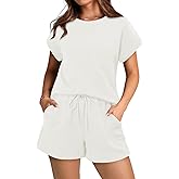 KISSMODA Two Piece Sets for Women Sweatsuit Casual Tracksuits Short Sleeve Crewneck Tops and Shorts 2025 Lounge Outfits