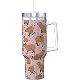 Vasietrng Capybara Gifts Capybara Tumbler Water Bottle Cups for Girls, Teens, Women, Men 40oz Stainless Steel Vacuum Insulated Tumbler with Lid and Straw for Water, Iced Tea or Coffee, Pink