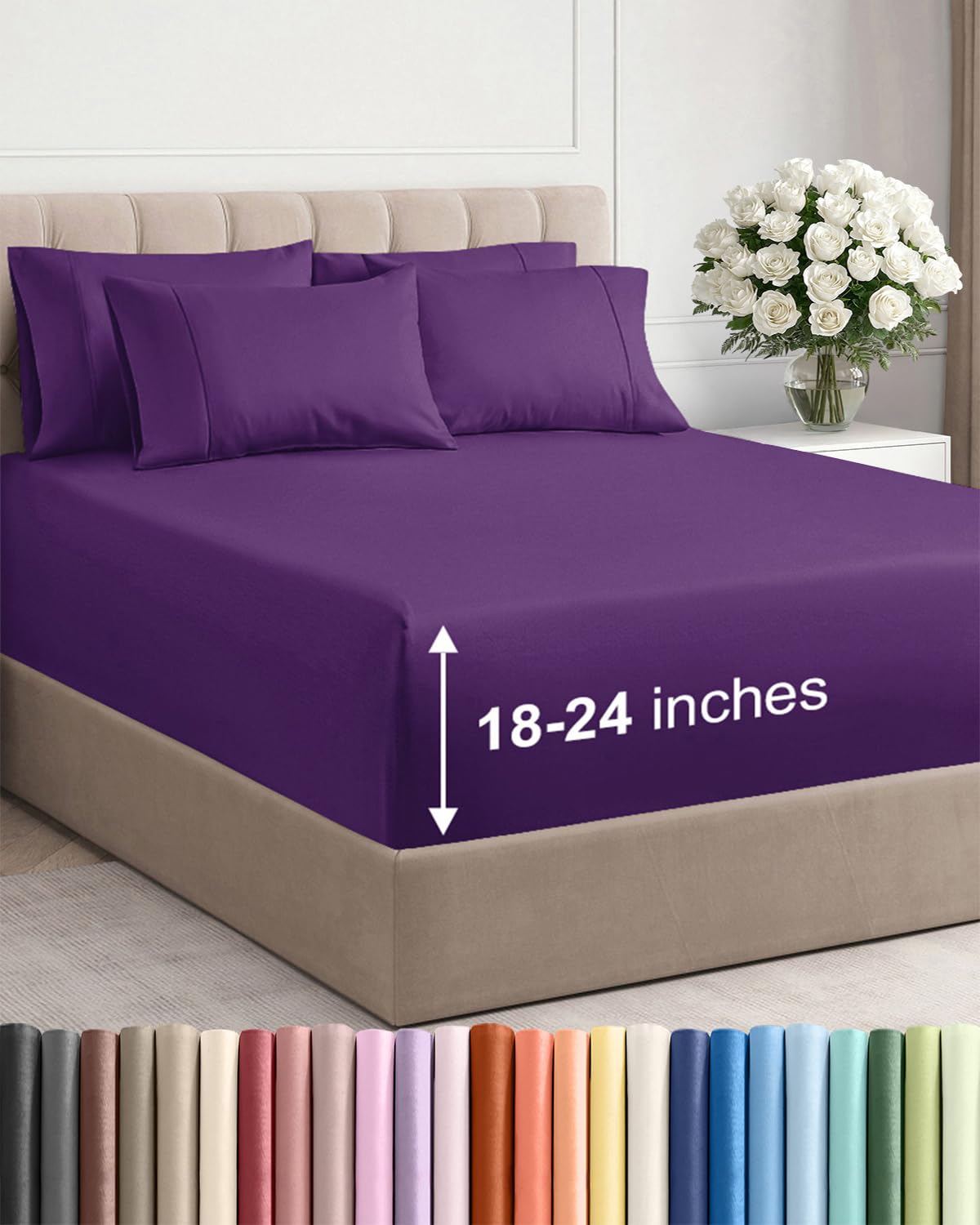 Photo 1 of Extra Deep Queen Sheet Set - 6 Piece Breathable and Cooling Sheets - Hotel Luxury Bedding for Women, Men, Kids & Teens - Easy & Secure Fit - Soft, Wrinkle Free and Comfy - Extra Deep Pockets - Purple
