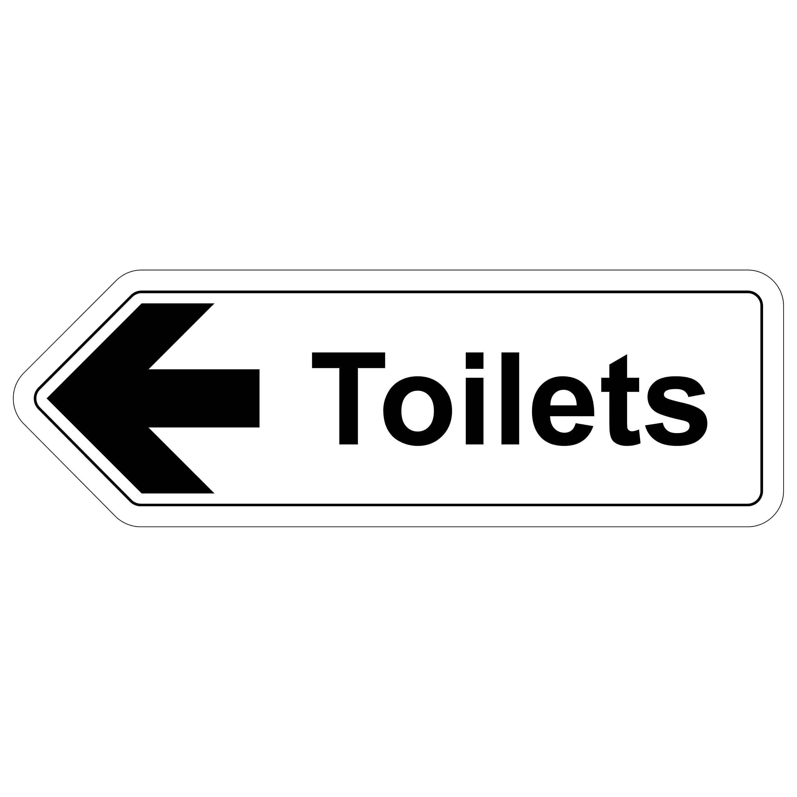 V Safety Shaped Safety Sign - Toilets Arrow Left - 450X150 - 1MM Rigid Plastic