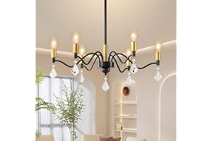 BIEWALK 6-Light Black and Gold Chandelier with Crystal Decoration - Perfect for Farmhouse and Dining Room Lighting Fixtures