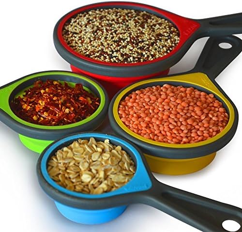 8pcs Collapsible Silicone Measuring Cups Measuring Spoons Perfect for Baking, Coffee, Supplements, Flour, Grains, Lentils, Spices, Honey, Liquids, Pet Food. (Purple Tsp)