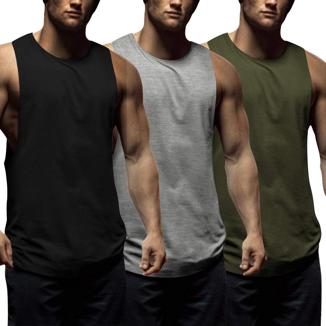 COOFANDY Mens Workout Tank Tops 3 Pack Sleeveless Shirts Gym Bodybuilding Muscle Tee Shirts: Clothing