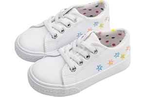 waddle wonder Kids Casual Sneakers for Boys and Girls, Low Top and Lightweight Slip on Flower Embroidery Classic Casual Shoes for Toddlers with Elastic Lace