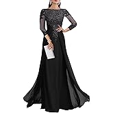 Geforsp Sequin Lace Mother of The Bride Dresses for Women 3/4 Sleeve Long Formal Dresses Evening Party Gown
