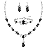 Crysdue Elegance Leaf Wedding Jewelry Set for Women Bridal Bridemaid, Austrian Crystal Teardrop Necklace Dangle Earrings for Prom Party