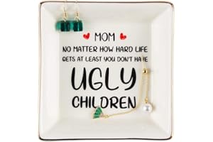 AREOK Best Gifts for Mom, Funny Mom Mothers Day Birthday Gifts from Daughters Son Kids - Jewelry Tray, Ceramic Ring Dish Holder, Trinket Dish, You Don’t Have Ugly Children