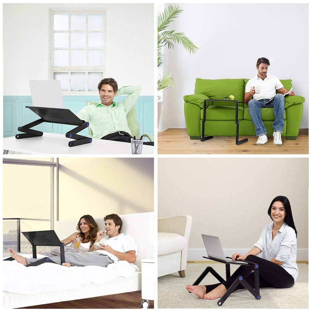 U-Kiss Laptop Stand Table Rotating 360 Folding Adjustable Laptop Desk Cooling Stand Mount Holder with Removable Mouse Pad, Stopper for Desk, Bed, Sofa, Black