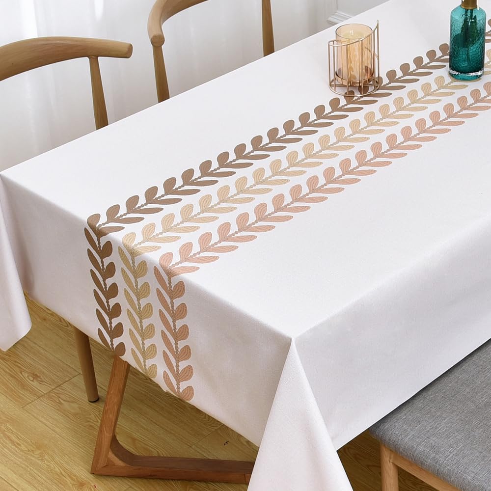 Plenmor Rectangular PVC Tablecloth Wipe Clean Wipeable Waterproof Plastic Vinyl Table Cover Protector for Outdoor Picnic Party, Leaves-2 Pattern, 137x215 cm