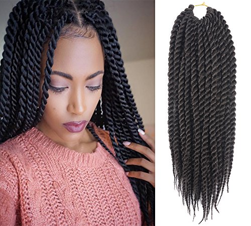 Una 12 Inch Senegalese Twist Crochet Braids(22Strand/Piece) Freetress Havana Mambo Twist Braiding Hair Extensions (3-piece, 1B)
