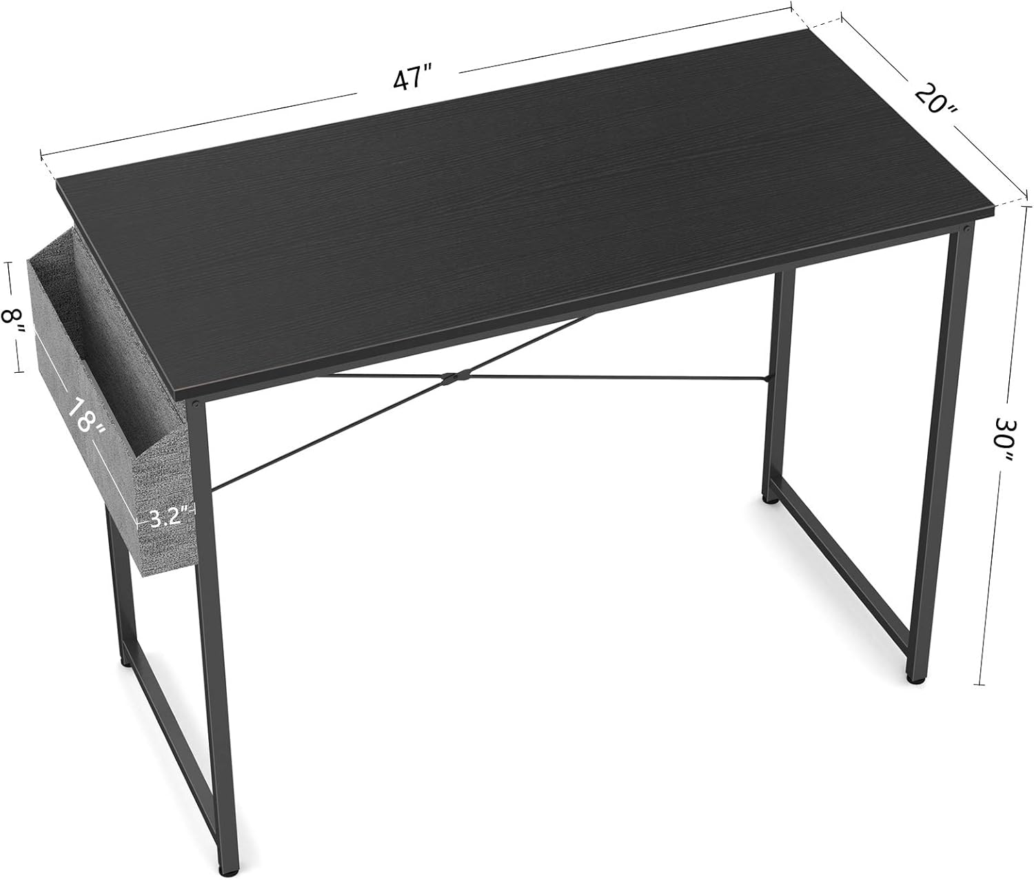 Cubiker Computer Desk 47" Home Office Writing Study Desk, Modern Simple Style Laptop Table with Storage Bag, Black: Kitchen & Dining