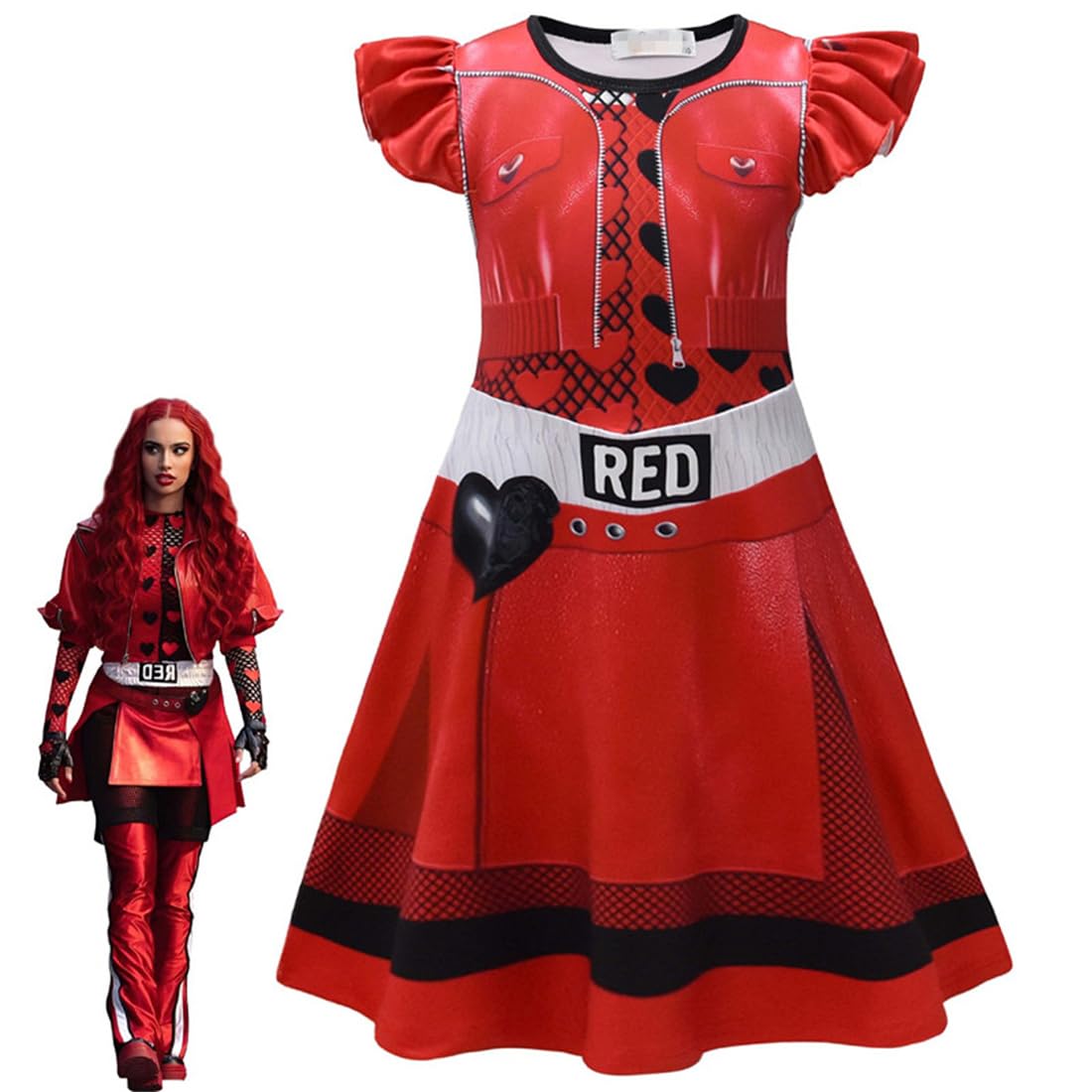 DYWPYCLQ Kids Girls' dresses Halloween costumes, performance clothes fashion clothing Movie Cartoon Dress Up Red skirt 4-10Y (Red A, 9-10Years)