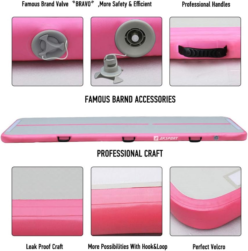 AKSPORT Air Track Gymnastics Tumbling Mat Inflatable Floor Mats with Electric Air Pump for Home Use/Tumble/Gym/Training/Cheerleading/Parkour/Beach/Park/Water 3.3/10/13.12/16.4/20/23-39ft : Sports & Outdoors