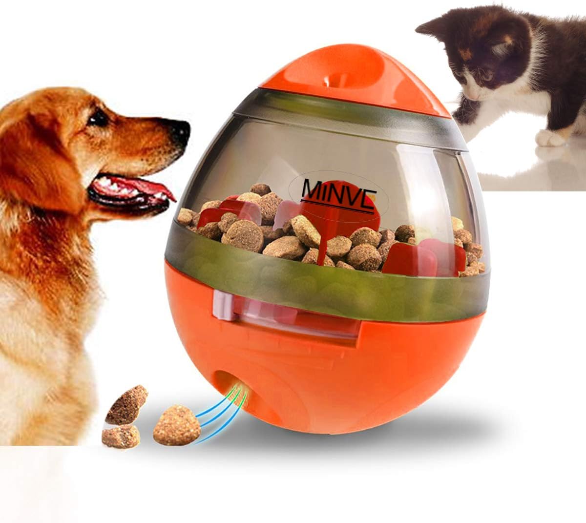Minve Pet Food Ball IQ Treat Ball Interactive Spill Food Dispenser,Increase IQ, Tumbler Design Easy to Clean,Funny Dog Foraging Toy of Dogs Cats (Orange)