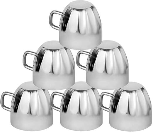 SKARS Stainless Steel Coffee Cup - 6 Pieces, Silver, 100 ml