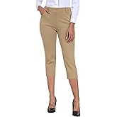 MoFiz Women's Capri Pants Summer Pull-On Stretch Straight Leg Golf Yoga & Business Casual Dressy Cropped Pants with Pockets