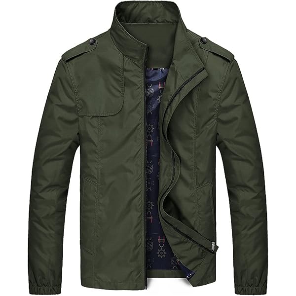 Mens Jacket Windproof Trench Coat Stand Collar Zipper Spring Fall