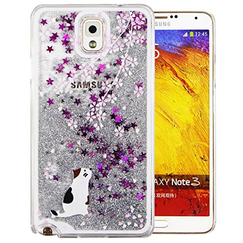 Note 3 Case Samsung Galaxy Note 3 Case for Girls EMAXELER 3D Creative Design Angel Girl Flowing Liquid Floating Bling Shiny Liquid PC Hard Case for Samsung Galaxy Note 3 Silver White Cat