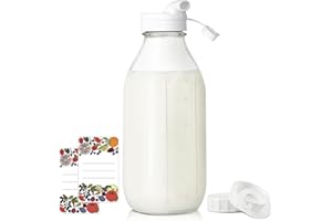 1 Pack Square Liter Milk Jug w Airtight Lid - 100% Airtight Heavy Duty Screw Lid, 32 Oz Juice Container for Fridge w Scale Ma