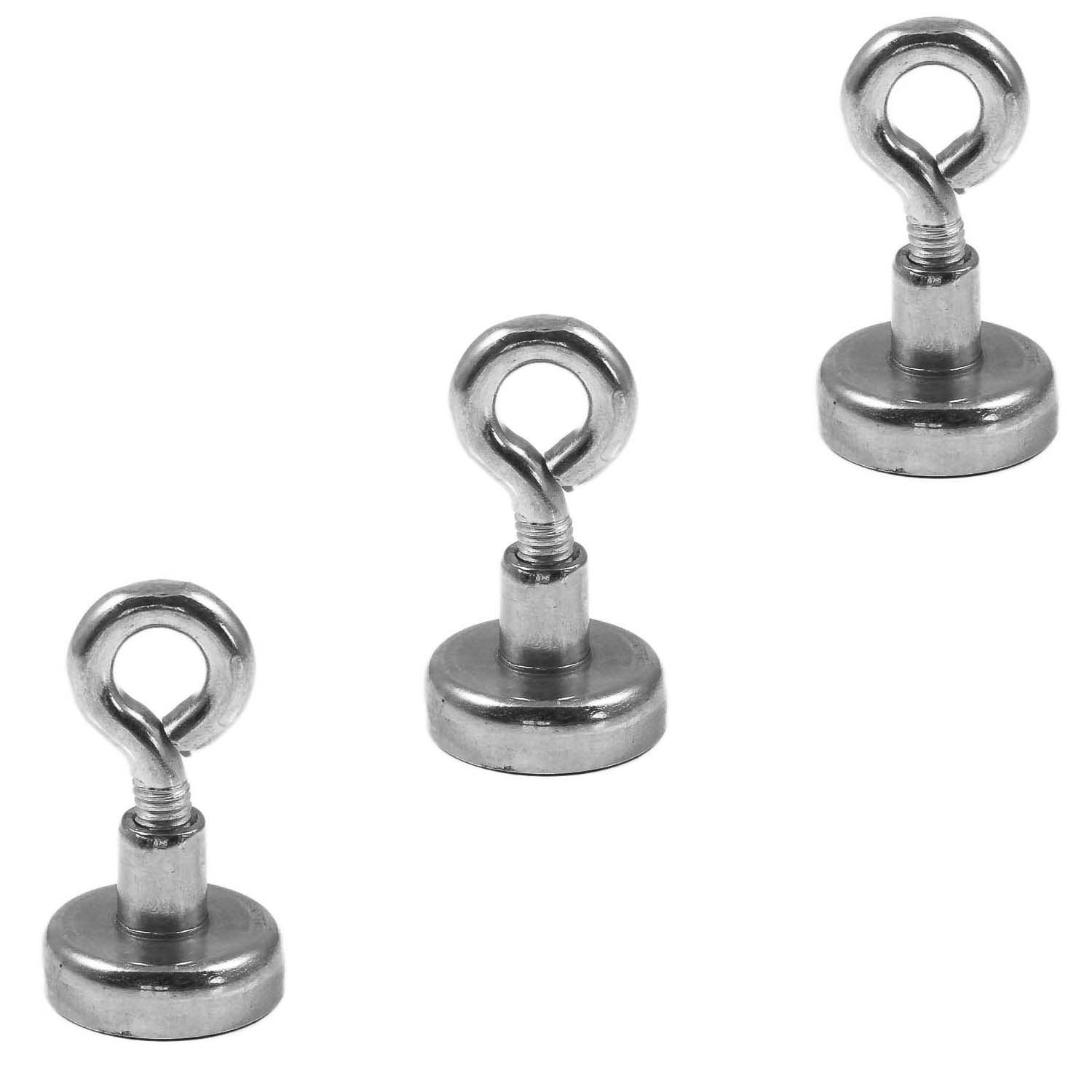 Magnetastico® | 3 pieces neodymium N35 eyelet magnets 16 mm Ø | Holding force 5.5 kilograms | 3 neodymium pot magnets with eyebolt, very strong & galvanised