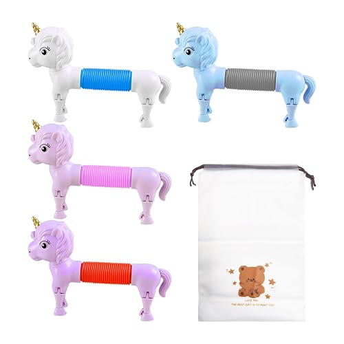 VEHYEGOI 4 Pieces Telescopic Toys, 1 Piece Toy Storage Bag, Fidget Toys For Kids, Pop Tube Fidget Toys, Travel Toys For Toddlers
