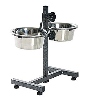 MUNCHOS Adjustable Stainless Steel Double Diner Stand Bowls Food Feeding Pet Dog Bowls (Medium)