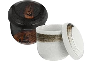 FINISPERSOO 2pcs Japanese Style Ceramic Stew Pot with Lids Small Soup Bowls for Steamed Egg and Dessert Serving