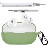 Case Cover Compatible with Beats Solo Buds Earbuds with Cleaner Kit | Soft Silicone Case with Cleaner Kit Shockproof Protective Cover with Carabiner Accessories Keychain (Cactus Green)