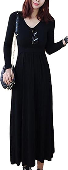 Amazon ライフ Life レディース 長袖 ワンピース 春物 スカート マキシ丈 ラウンドネック ハイウエスト 脚長効果 L ワンピース チュニック 通販