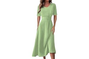 DOPOCQ Women's Spring Dresses 2024 Short Sleeve V Neck High Waist Chiffon Dress Summer Swing Maxi Dresses