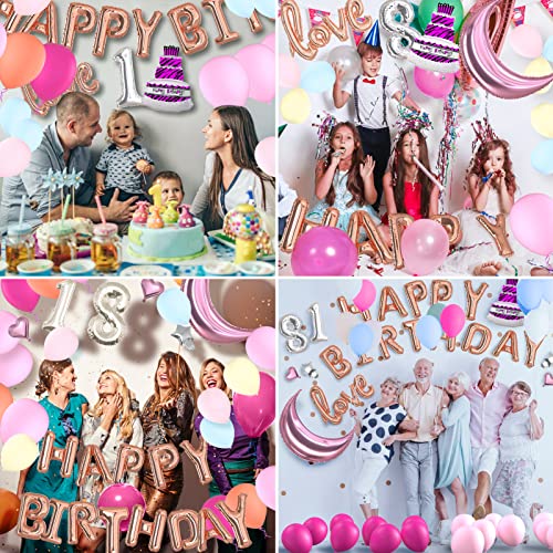 18. Geburtstag Deko Luftballons set, Happy Birthday und 28-Zoll-Roségold-Mond Luftballons Dekorationen \