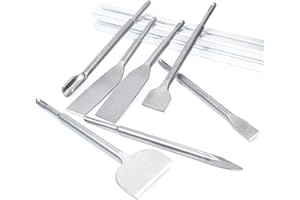 REVVSTARK Chisel Set with SDS Plus Shanks, 7pcs Masonry Concrete Drill Bit Set, Tile Grooving Scraping Flat Point Scaling Chisels Steel Rotary Hammer Drill Tool Kit SDS Plus Bits for Home Improvement