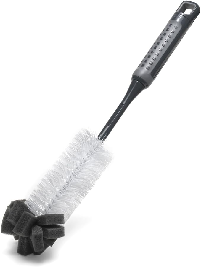 Addis ComfiGrip Long Handled Bottle Brush with Sponge Scrub, Metallic