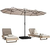 DomeShade 15ft Patio Umbrella with Base,Large Outdoor Double-Sided Rectangle Umbrella with Crank Handle, Market Umbrella for Poolside Garden Deck Backyard Beach Pools, Beige