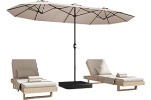 DomeShade 15ft Patio Umbrella with Base,Large Outdoor Double-Sided Rectangle Umbrella with Crank Handle, Market Umbrella for Poolside Garden Deck Backyard Beach Pools, Beige