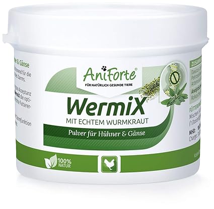 AniForte WermiX Pulver 50g für Hühner, Gänse, Enten und Großvögel - Natürlicher Wurmfeind, Naturprodukt Bei und Nach Wurmbefa