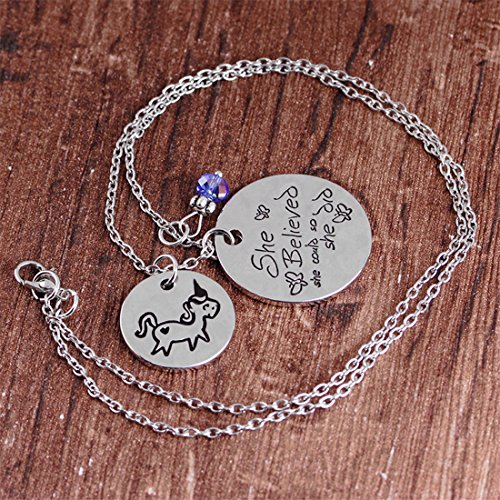 VWH Unicorn Necklace Pendant Charms Chain for Females' Gifts She Believed She Could So She Did Unicorn Necklace