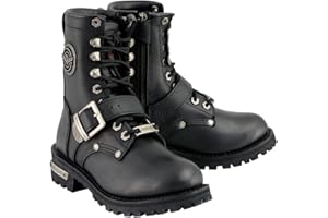 Milwaukee Leather MBL201 Women's Black Leather Lace-Up Motorcycle Rider Boots w/Buckles