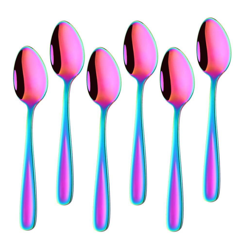 Buyer Star 5.32 Inch Small Spoons Set of 6, Stainless Steel Coffee Spoon Set, Mini Dessert Spoons Teaspoons Tiny Stirring Spoon Demitasse Espresso Coffee Spoons (6, Rainbow)