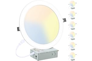 LZHOME 6 Pack 8 Inch LED Recessed Lighting with Junction Box Ultra-Thin, 3000K/4500K/6000K Selectable, 8" Dimmable Canless LED Downlight, 1800LM CRI80 High Brightness 5%-100% Recessed Light…