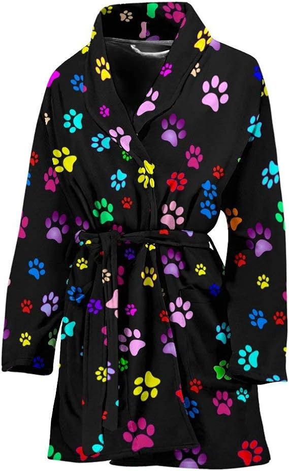 Colorful Paws Print Women's Bath Robe at Amazon Women’s Clothing store