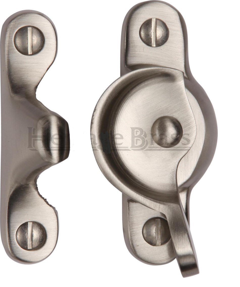 Solid Narrow Style Fitch Sash Window Fastener Lock Latch Turn - Satin Nickel Finish