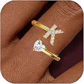 Treasure Bender Valentines Day Gifts Initial Gold Rings for Girls Women - Dainty 14K Gold Plated Adjustable Letter A-Z Rings Teen Girls Gifts Trendy Stuff Heart CZ Initial Ring Teens Birthday Gift