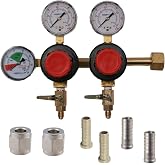 Co2 Beer Regulator, Dual Body, Three Gauge, Taprite Brand, with 2 swivel nuts, 5/16 barb and 1/4 barb