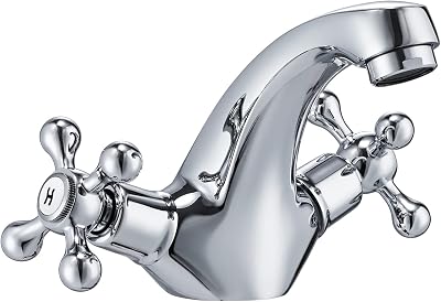Peppermint Chrome Crosshead Dual Handle Mono Basin Mixer Tap Victorian