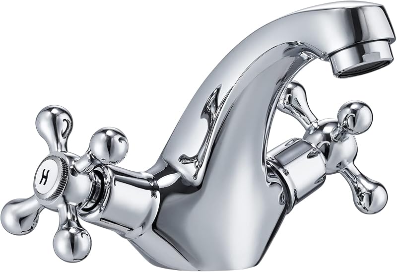 Peppermint Chrome Crosshead Dual Handle Mono Basin Mixer Tap Victorian