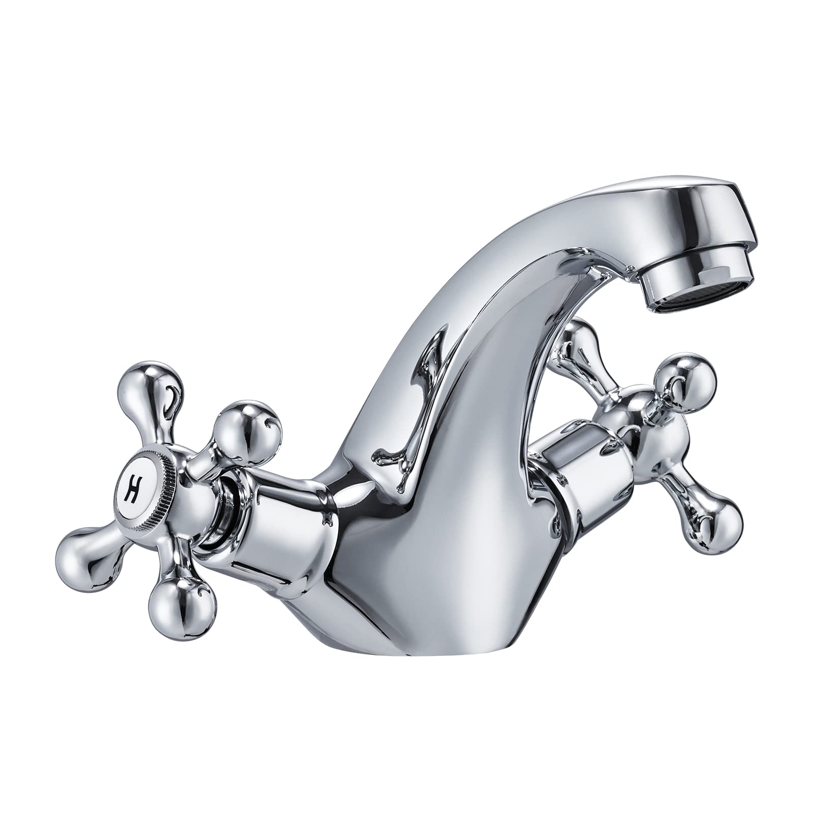 Peppermint Basin Mixer Tap Bathroom Sink Taps Chrome Crosshead Basin Taps Mono Traditional Victorian Double Handles Bathroom Tap Mixer Faucet with Standard Hoese