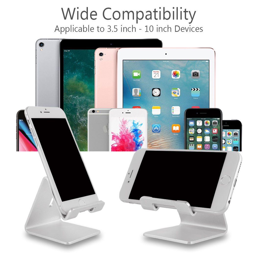 Cell Phone Holder, iPhone Stand, MMTE Aluminum Alloy Dock for iPhone, Android and most Mobile Phone (Silver)