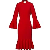 Mambabacosp Women's Bell Sleeve Church Dress Clergy Fishtail Tab Insert Collar Priestess Dress